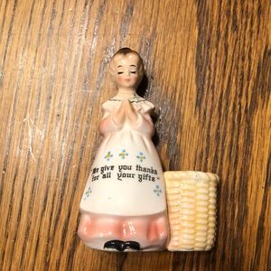 Vintage Enesco Pink Prayer Lady Toothpick holder